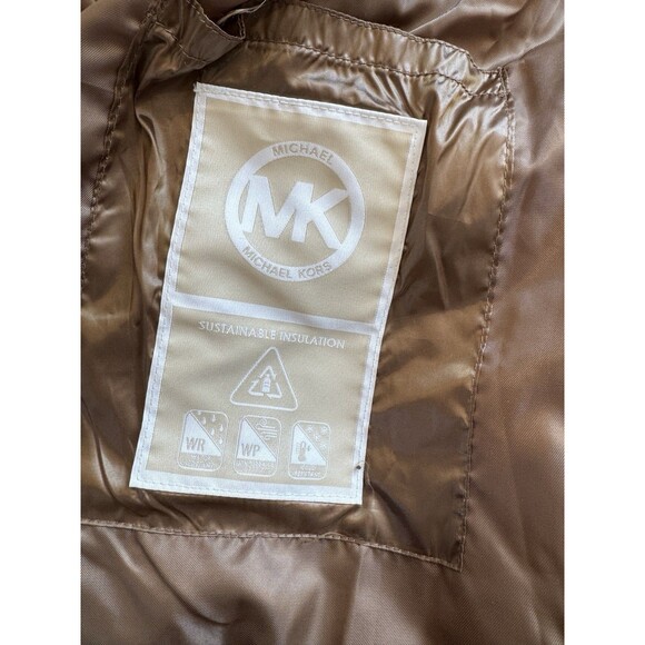 MICHAEL KORS  Women’s Brown Gold Hooded Puffer Belted Jacket Bubble Coat SZ XS - Picture 10 of 11